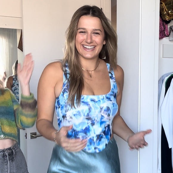 REVOLVE Tops - NEVER WORN - Hours Reese Corset Top in Blue Filter Abstract